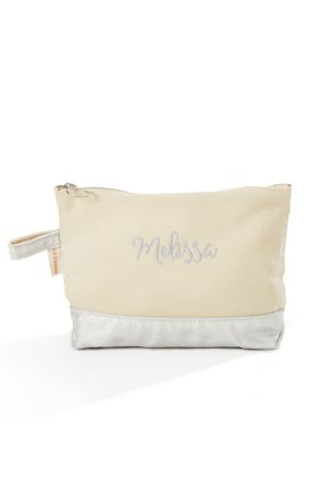 Picture of Kittenish Embroidered Metallic Silver Cosmetic Bag