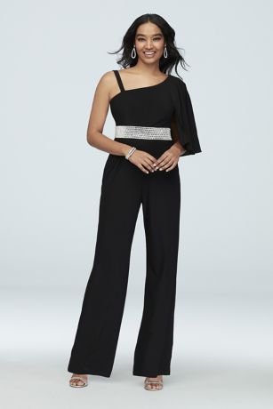 Picture of Asymmetric Sleeve Jumpsuit with Crystal Belt