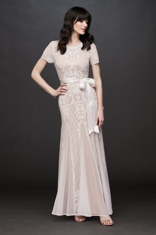 r & m richards short sleeve beaded evening gown