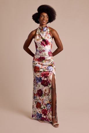 Picture of Cowl Halter Neckline Floral Print Sheath Dress