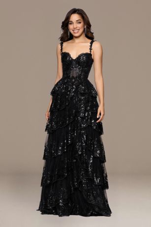 Picture of Glitter Corset Ball Gown with Tiered Skirt