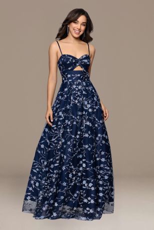 Picture of Glitter Floral Cutout Ball Gown with Lace-Up Back