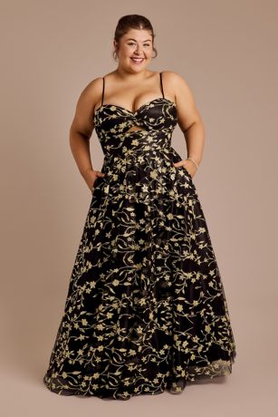 Picture of Glitter Floral Print Ball Gown with Bodice Cutout