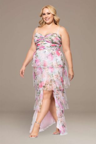 Picture of Floral Print Tiered Dress with Lace-Up Back