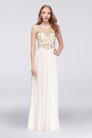 Illusion Tank Prom Dress With Gold Beaded Cutout David S Bridal