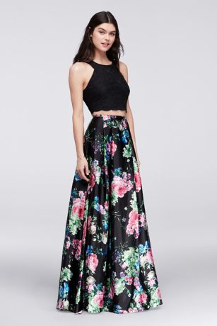 black top and floral skirt dress