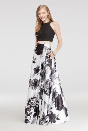black and white two piece prom dress