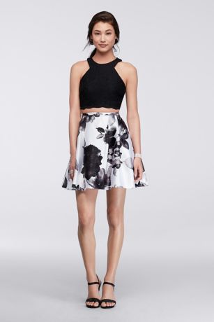 black top and floral skirt dress
