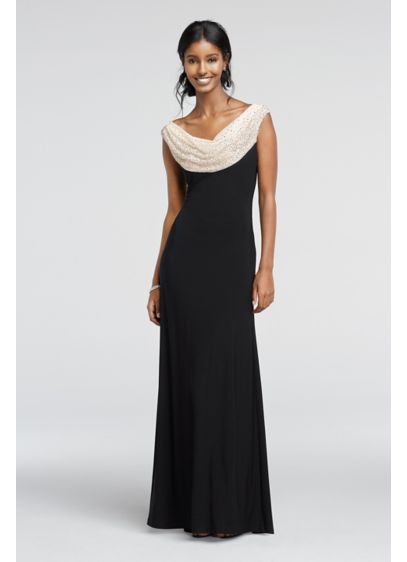 Cowl Neck Beaded Long Mother of the Bride Dress | David's Bridal