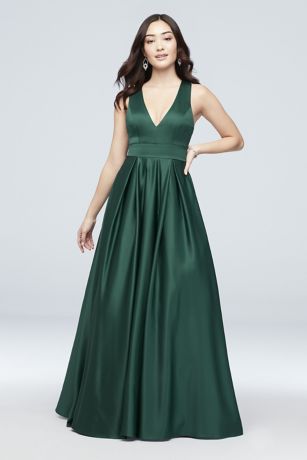 green satin pleated dress