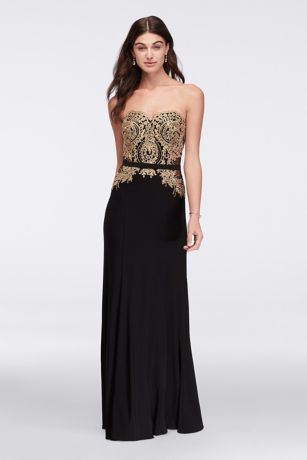 black and gold strapless dress