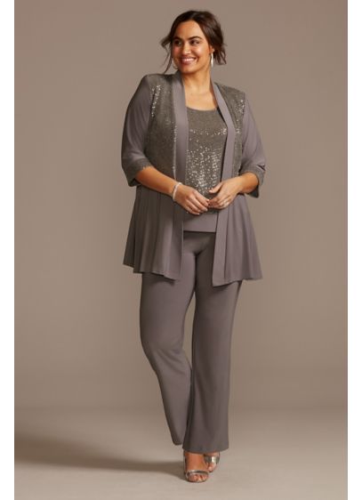 Plus Size Chiffon Mother of The Bride Pants Suits with Jacket Three Pieces Women Outfits Wedding Pants Sets