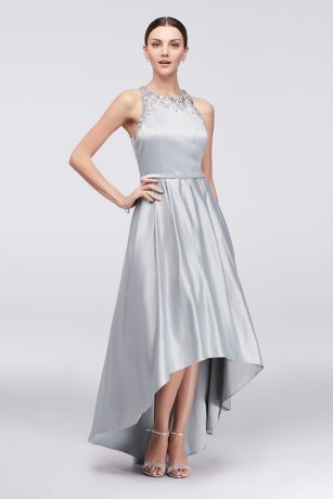 silver high low gown