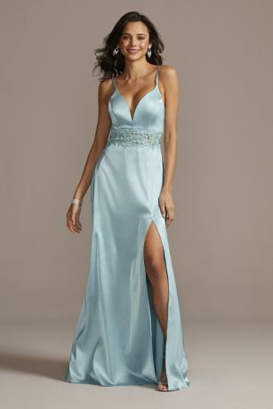 light blue satin dress