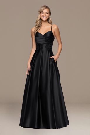 Picture of Satin Applique Corset Ball Gown with Lace-Up Back