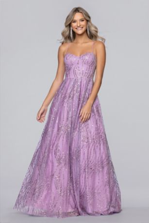 Picture of Allover Glitter Ball Gown with Lace-Up Back