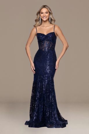 Picture of Sweetheart Glitter Mermaid Dress with Lace-Up Back