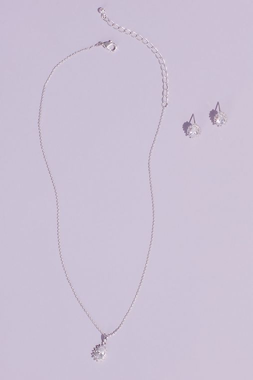 David's Bridal Almond Cubic Zirconia Necklace and Earring Set