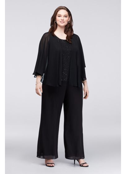 Sequin Lace and Chiffon Plus Size Pant Suit - Davids Bridal