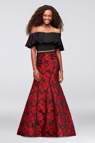 david's bridal red and black dress