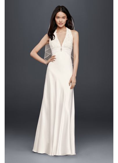 Charmeuse Sheath Wedding Dress with Lace Halter David s Charmeuse Sheath Wedding Dress with Lace Halter David s