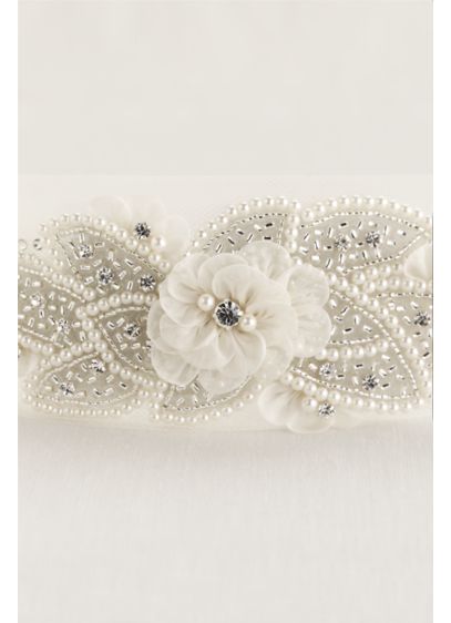 Tulle Headwrap with Pearls and Flowers | David's Bridal