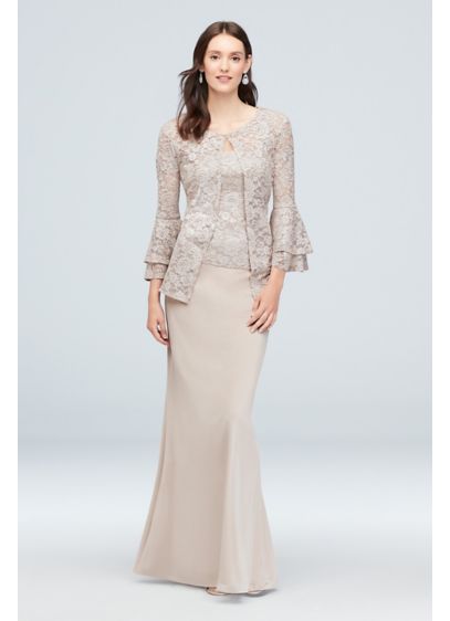 Tiered Bell Sleeve Glitter Lace Jacket Dress | David's Bridal