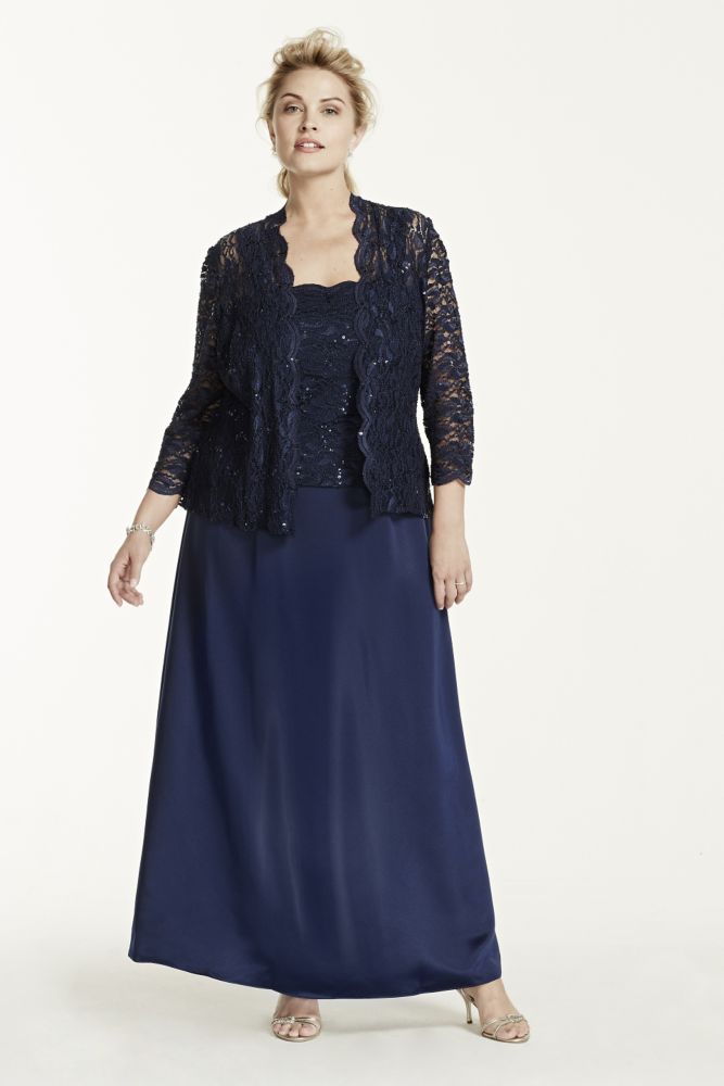 Long Satin Dress with 3 4 Lace Sleeved Jacket Style 6512887 | eBay