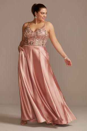 Floral Embellished Plus Size Gown with ...