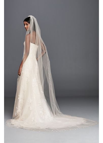 Beaded Floral Cathedral Veil wtih Scallop Edge - Elegant and simple, yet still evoking a dramatic