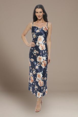 Picture of Floral Print Satin Long Sheath Dress