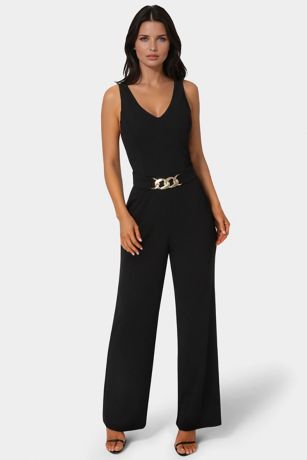 Picture of Scuba Crepe V-Neck Jumpsuit with Belt