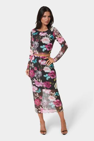 Picture of Mesh Print 2 Piece Long Sleeve With Skirt Set