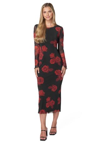 Picture of Long Sleeve Printed Power Mesh Maxi