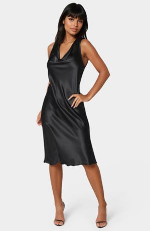 Picture of Drape Front Sleeveless Satin Midi Dress