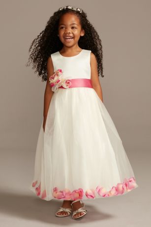 flower girl dress with petals in skirt