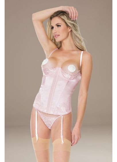Coquette Satin and Lace Bustier - Crafted of lustrous satin and trimmed in eyelash