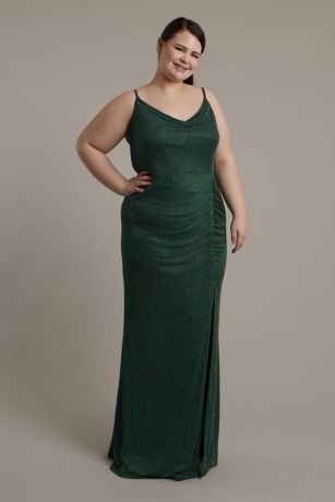 Picture of Glitter Knit Ruched Cowl Neck Sheath Dress