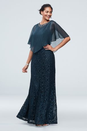 ignite evenings sequin lace capelet gown