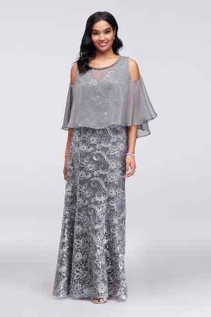 david's bridal cold shoulder glitter lace