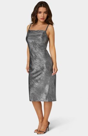 Picture of Foil Pleat Cowl Midi Dress