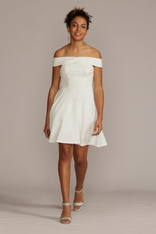 Picture of Crisscross Off the Shoulder Glitter Mini Dress