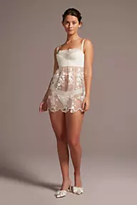 Coquette Chemise Set with Sheer Lace Skirt