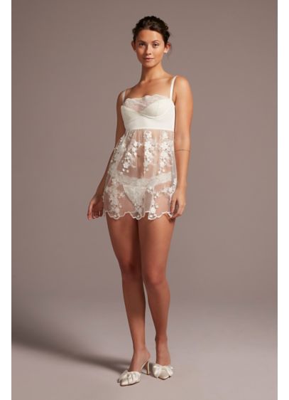 Chemise Set with Sheer Lace Skirt - Featuring lightly padded demi cups, a sheer floral