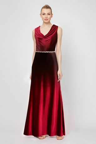 cowl neck velvet dress in wine