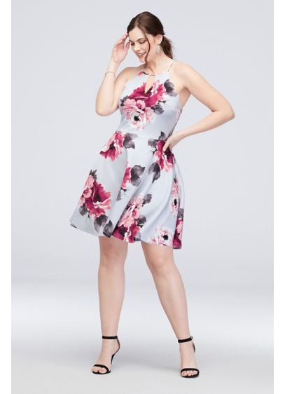 Scalloped Floral High Neck Plus Size Skater Dress David S Bridal