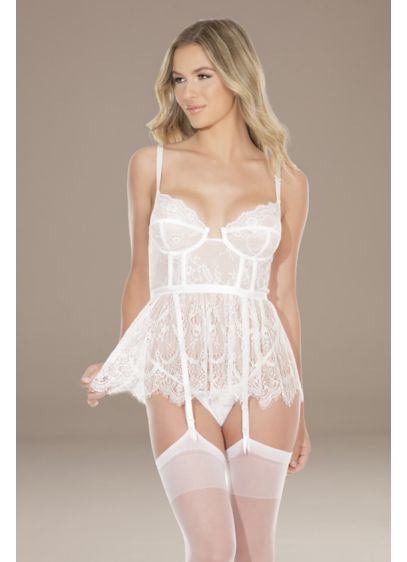 Coquette Peplum Lace Bustier - This dreamy lace bustier features a frilly peplum