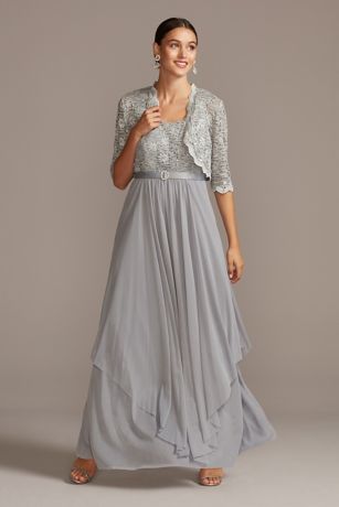 r & m richards sequined lace & chiffon jacket dress