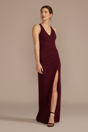 Picture of Ruched Crepe Halter Neck Sheath with Slit