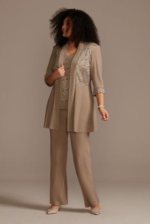 mock two piece lace and jersey pant suit